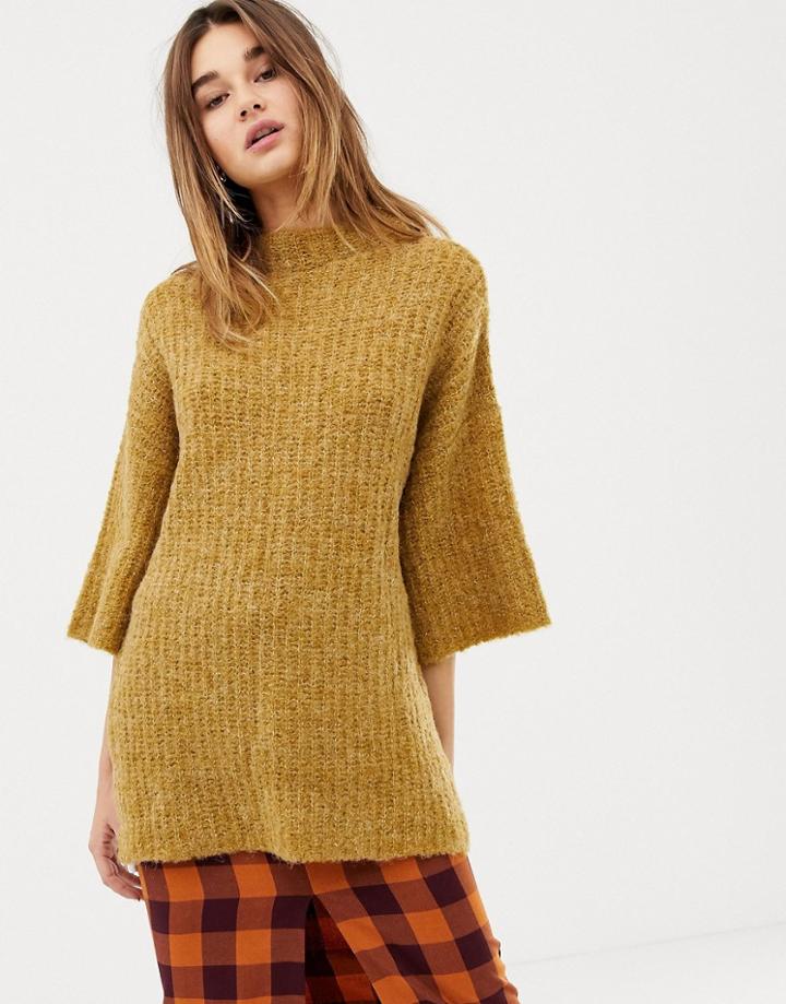 Pieces Wide Sleeve Sweater-yellow