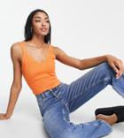 Topshop Tall Knitted Strappy Tank Top In Orange