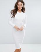 Asos Midi Body-conscious Dress In Rib With Long Sleeves - White