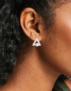 True Decadence Stud Earrings In Triangle Pave With Pearl-silver