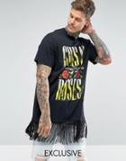 Reclaimed Vintage Inspired Oversized T-shirt With Guns N Roses Print And Fringing - Black