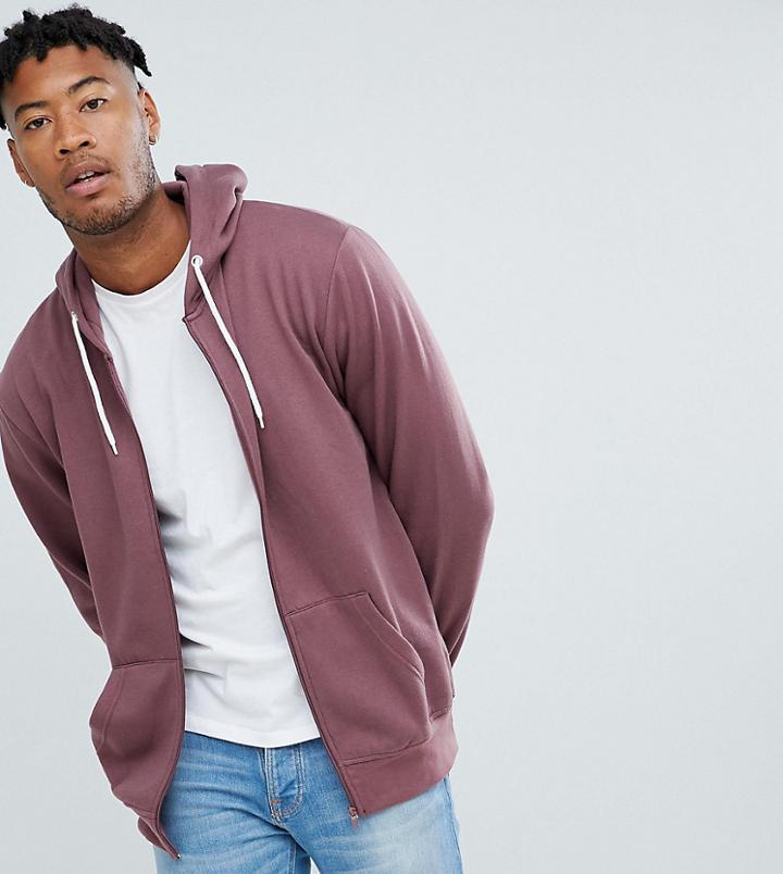 Jacamo Tall Zip Through Hoodie In Pink - Pink