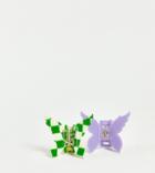 Reclaimed Vintage Inspired Butterfly Hair Clip 2 Pack In Lilac And Green Checker-multi