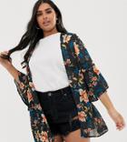 Simply Be Kimono With Frill Sleeves In Tropical Floral-multi