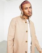 Asos Design Shower Resistant Hooded Trench Coat In Stone-neutral