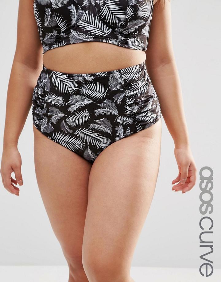 Asos Curve Mix And Match Mono Palm Print High Waist Bikini Bottom - Mono Palm