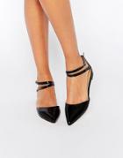 London Rebel Two Part Ankle Strap Flat Shoes - Black Pu