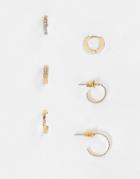Topshop Pave Textured 3 X Multipack Hoop Earrings In Gold