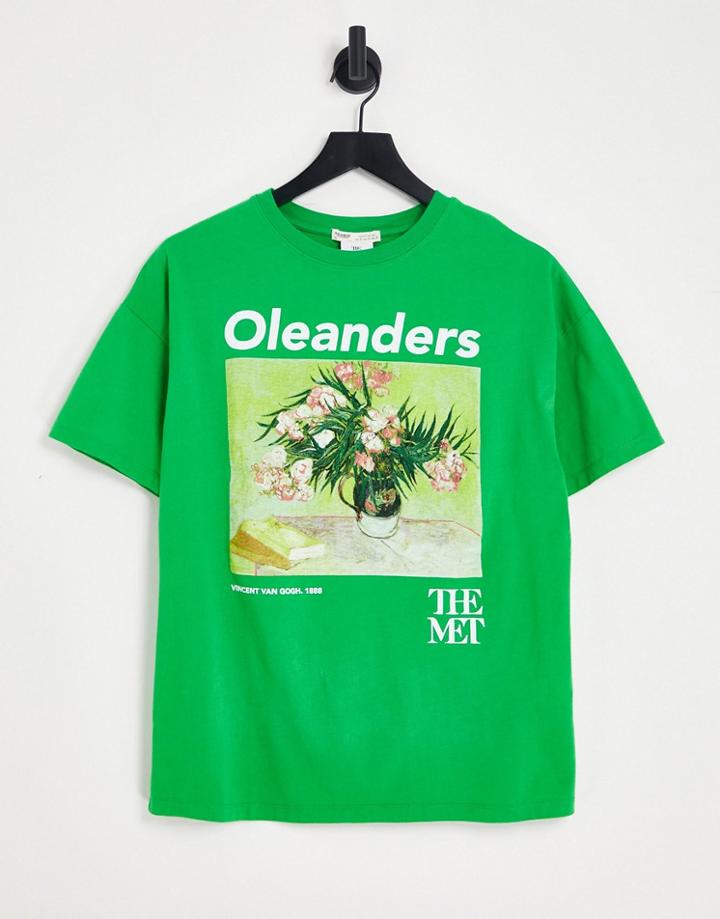 Pull & Bear Van Gogh Graphic Oversized T-shirt In Green