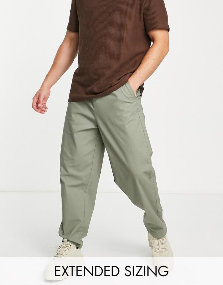Asos Design Oversized Tapered Chinos In Light Khaki-green