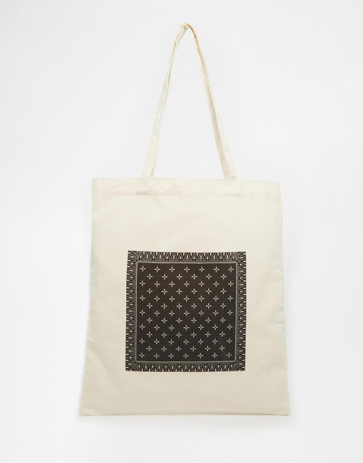 Asos Canvas Tote Bag With Bandana Print - Stone
