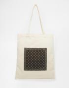 Asos Canvas Tote Bag With Bandana Print - Stone
