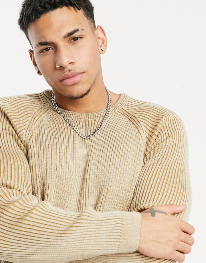 Asos Design Knit Plated Rib Sweater In Oatmeal Twist-neutral