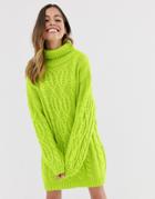 Moon River Lime Cable Knit Sweater Dress