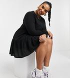 Asos Design Curve Long Sleeve Tiered Smock Mini Dress In Black