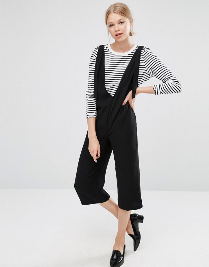 Asos Exaggerated V Minimal Jumpsuit - Black