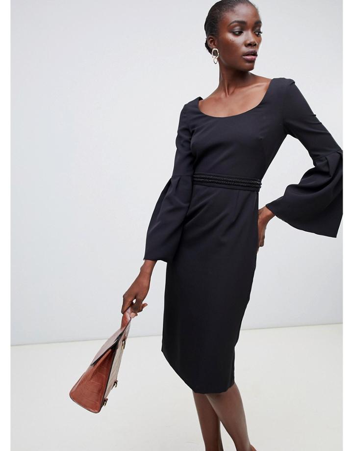 Finery Elgin Fluted Sleeve Dress With Beaded Belt - Black
