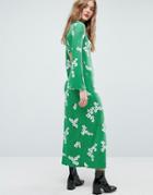 Asos Maxi Tea Dress With Open Back In Green Floral - Multi