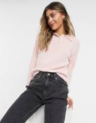 Asos Design Polo Sweater In Pink Fluffy Yarn