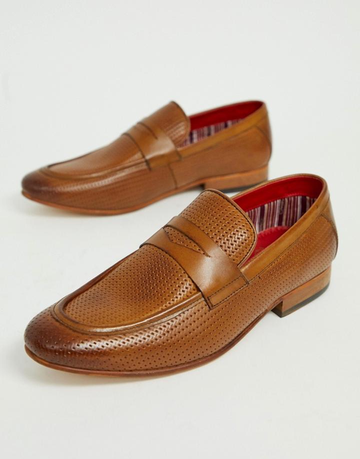 Base London Fleming Embossed Loafer In Camel - Tan
