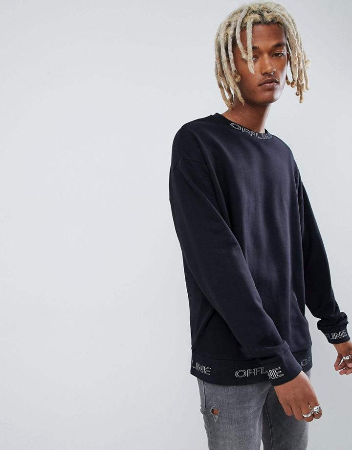 Asos Design Oversized Sweatshirt With Slogan Ribs-black