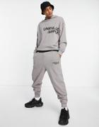 Asos Unrvlld Spply Oversized Sweatpants With Logo Print & Exposed Seam Detailing In Gray-blues
