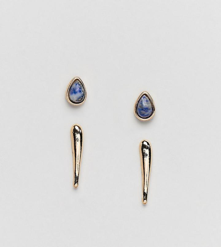 Asos Design Pack Of 2 Sleek Spike And Stone Teardrop Earrings - Gold