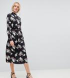 Influence Tall Velvet Trim Detail Floral Midi Dress - Black