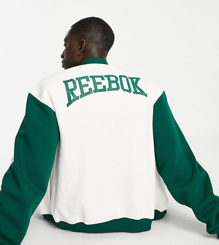 Reebok Vintage Bomber Jacket In Off-white And Green - Exclusive To Asos