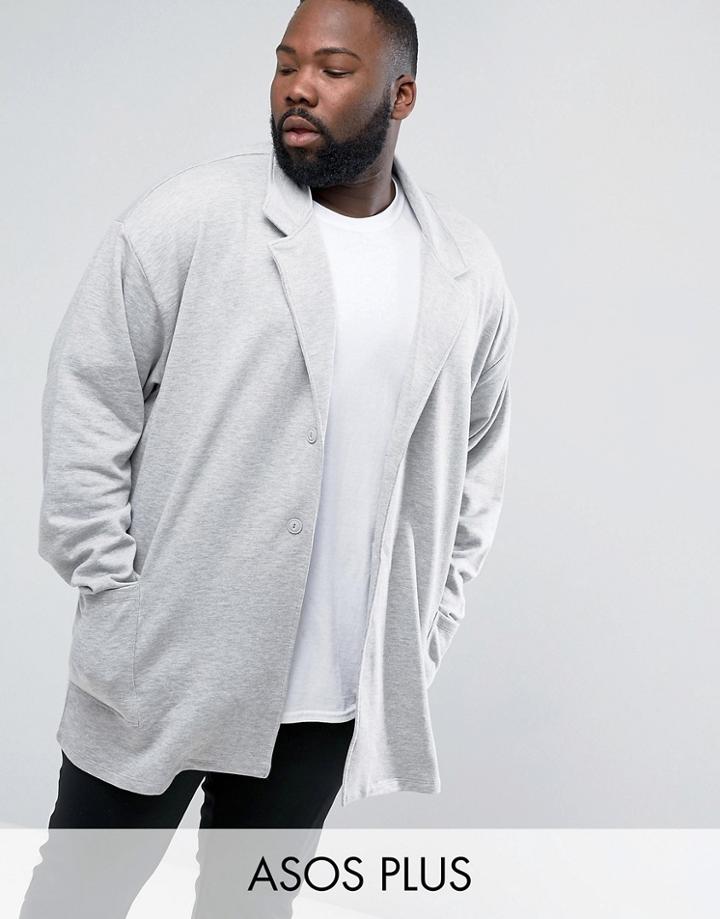 Asos Plus Oversized Super Longline Jersey Duster Coat In Gray Marl - Gray