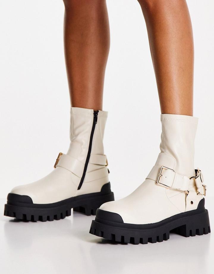 Asos Design Almighty Harness Boots In Off-white