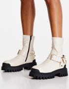 Asos Design Almighty Harness Boots In Off-white