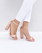New Look Brocade Block Heeled Sandals - Pink