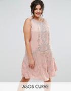 Asos Curve Gold Embellished Mini Dress With Bow Detail - Pink