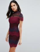 Jessica Wright Lace Color Block Pencil Dress - Red