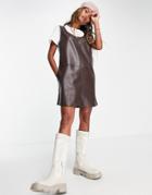 Violet Romance Faux Leather Sleeveless Mini Shift Dress In Chocolate Brown