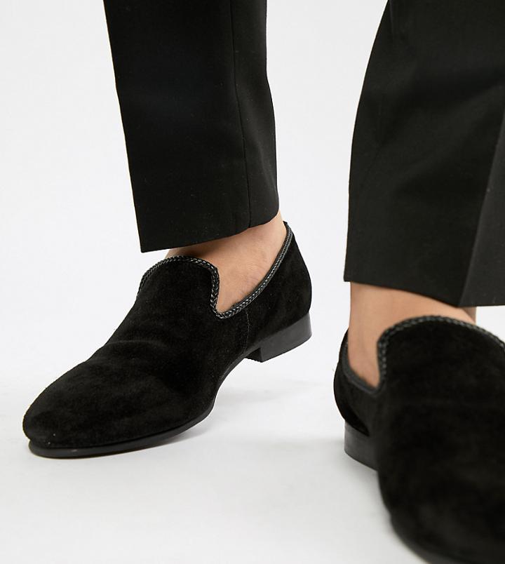 Dune Wide Fit Suede Slipper Loafers Black Suede - Black