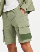 Jack & Jones Core Set Nylon Cargo Short In Khaki-green