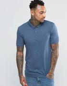 Asos Polo Shirt In Jersey In Blue Marl - Dark Denim Marl