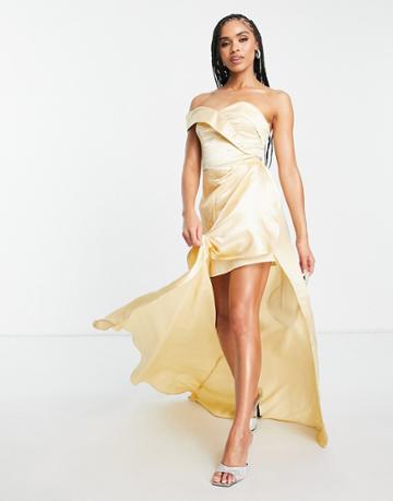 Yaura One Shoulder Satin Drape Maxi Dress In Champagne Gold