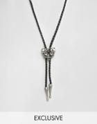 Reclaimed Vintage Necktie Necklace With Skull Pendant - Silver