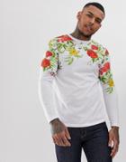 Asos Design Long Sleeve T-shirt With Floral Print - White