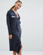 Pull & Bear Varsity Stripe Dress With Badges - Blue