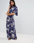 Liquorish Abstract Print Ruffle Sleeve Maxi Dress - Multi