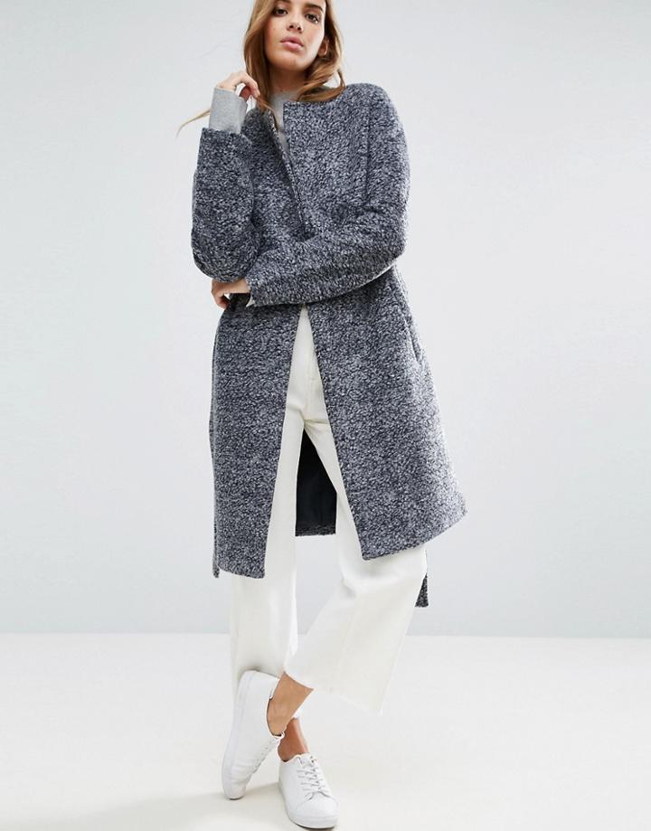 Native Youth Wool Blend Belted Wrap Coat - Navy