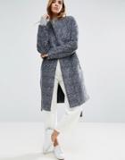 Native Youth Wool Blend Belted Wrap Coat - Navy
