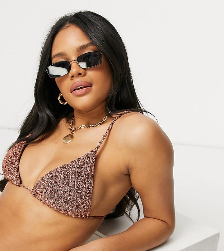 South Beach Triangle Bikini Top In Bronze Metallic-gold