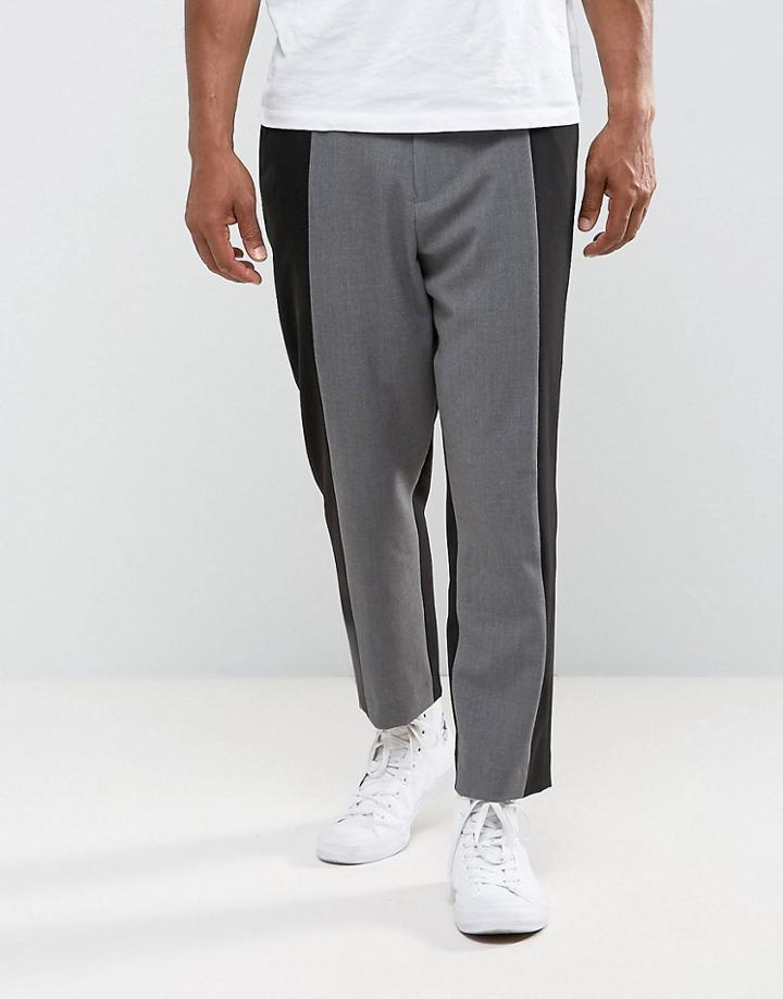 Asos Tapered Smart Pants With Color Blocking - Gray