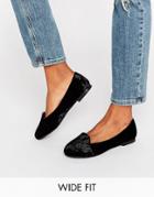 New Look Wide Fit Velvet Ballet Slipper - Black