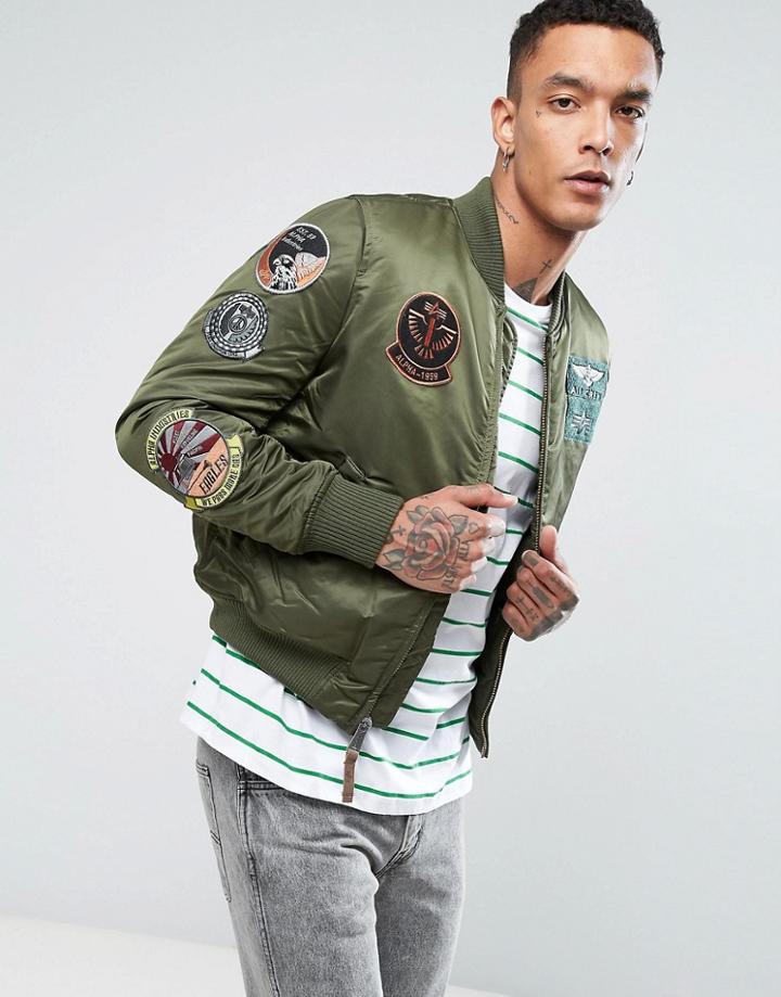 Alpha Industries Ma-1 Pilot Bomber Jacket In Dark Green - Green